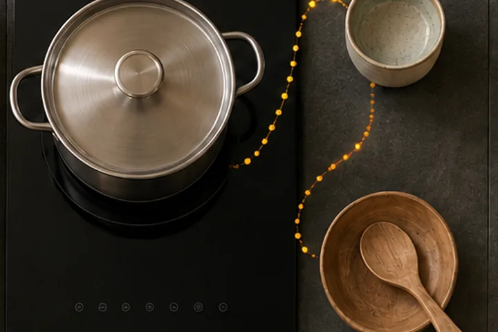 Cooking represented by one practical part of the home energy system.
