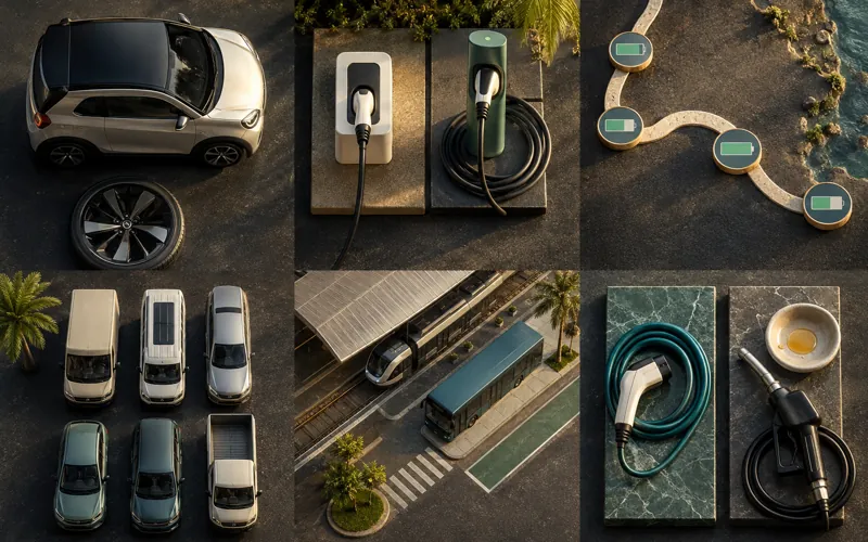 Mobility choices shown as six connected clean-energy decisions.