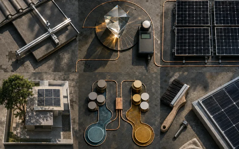 Solar choices shown as six connected clean-energy decisions.