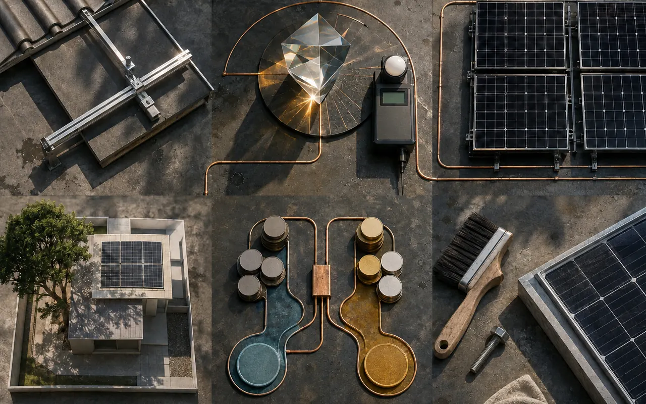 Solar choices shown as six connected clean-energy decisions.